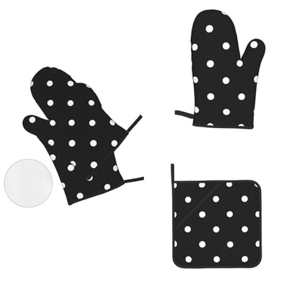 Black and White Polka Dot Oven Mitts and Pot Holders Set of 4 Non-Slip Oven Gloves Hot Pads for Kitchen Baking Cooking Grilling