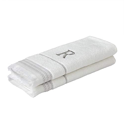 SKL Home Casual Monogram Hand Towel Set, R, 16x26, White 2 Count - color: Casual Monogram Hand Towel Set, size: Hand Towel Set, style: R