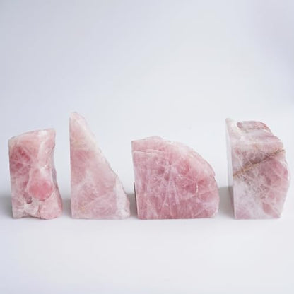 Natural Rose Quartz Bookends with Rubber Feet 4-5Lbs Heavy Duty Non-Slip Crystal Bookends 1 Pair | Raw & Polished Stone | Healing Office Decor Gift - size: 4-5 LBS