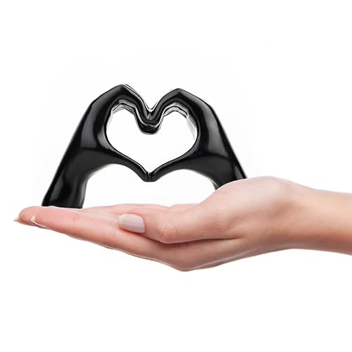 Small Heart Hands Sculpture Decor for Living Room Bedroom Bookshelf Coffe Table and Office Display, Love Finger Statue Modern Aesthetic Home Decor, Unique Gift for Wedding Christmas Birthday (Black) - color: Black