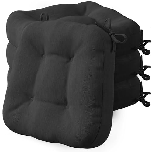 Codi Dining Chair Cushions 4 Pack, Thick Memory Foam Kitchen Seat Pads | 3.5-inch triple-layer comfort, Non-slip backing, Secure ties, Removable washable covers, 16.5"x16.5" D-shaped, Black - color: Black-new, size: Pack of 4