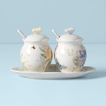 Lenox Butterfly Meadow Porcelain Condiment Set, 7-Piece | dishwasher safe | condiment containers with lids, gift for women, kitchen storage, pantry organization - style: 7-Piece Condiment Set