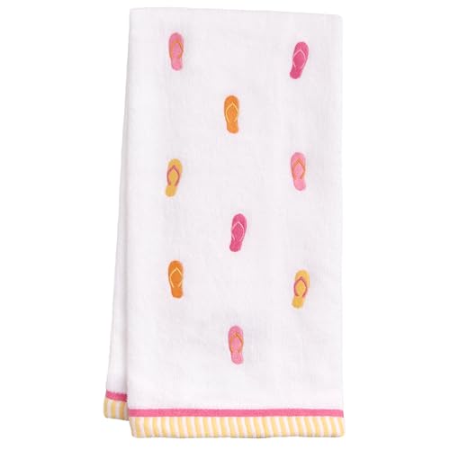 Ritz 2-Piece Cotton Velour Bathroom Hand Towel Set, Embroidered Flip Flop Pattern, Soft Decorative Towels in Warm Pink and Orange, Coastal Tropical Decor, 16” x 26” - color: Flip Flops Allover, size: 2-Pack Hand Towels