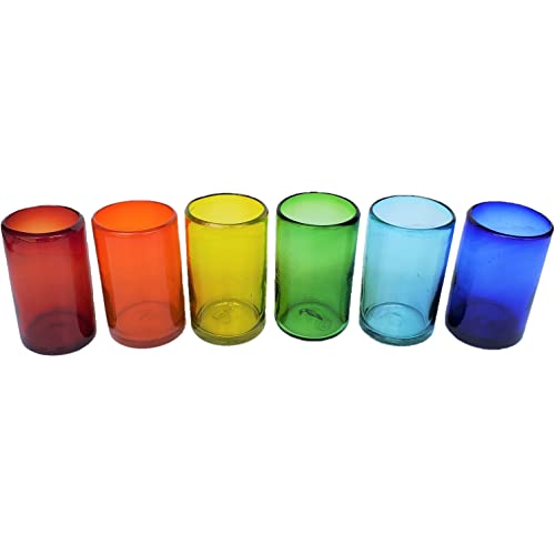 Rainbow Colored 14 oz Drinking Glasses (set of 6), Recycled Glass, Lead-free, Toxin-Free (14oz Drinking) - color: Rainbow, size: 14 oz