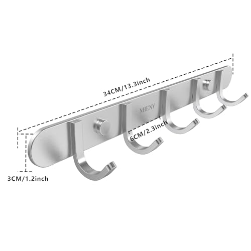 Coat Hook Rail Brushed Nickel 14-inch Towel Rack Wall Mounted with 5 Hooks/Durable Coat Hangers for Bedroom, Bathroom, Foyer, Hallway/304Stainless Steel/Easy to Install/Rust and Water Proof - size: 5 Hooks
