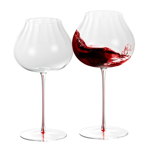 KAMMAK Crystal Red Wine Glasses Set of 2, 24.69 oz Stemmed Glasses, XY016 | Hand Blown, Bordeaux Wine Glasses, Thin Rim & Long Stem, Red & White, Daily Use, Wedding or Birthday Gift for Women - size: 8KPDSXY016