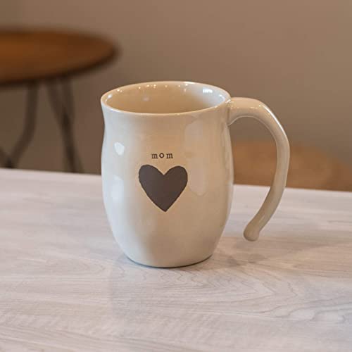DEMDACO Warm Heart Ivory Stoneware Mom Heart Mug, Hand-Thrown | Meaningful Coffee Mug for Cherished Relationship Reminders, Curved Handle, Comfy Grip, Microwave-Safe, 16 Ounces - style: Mom