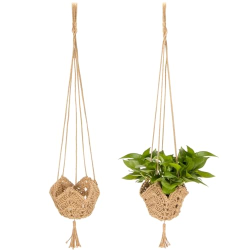 RAINFLOW Indoor Macrame Plant Hangers 2 Pack, Jute Plant Holders