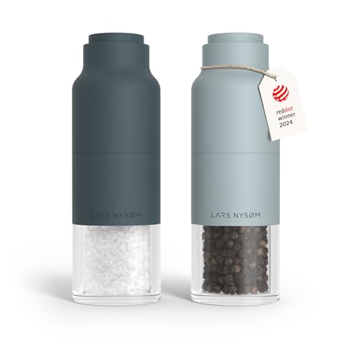 LARS NYSØM Salt and Pepper Grinder Set, Stainless Steel Manual Salt and Pepper Mills, Adjustable Ceramic Grinder, Design Spice Shakers (Blue) - color: Stone Blue/Sky Blue
