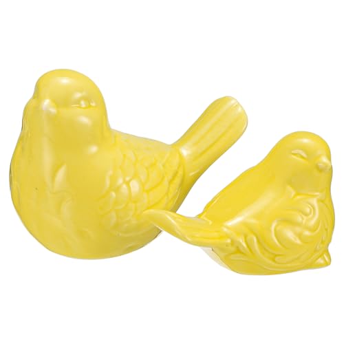 uxcell 2Pcs Bird Statues, 3.9 Inch and 3.2 Inch Small Ceramic Birds Figurines Bird for Home Decor Modern Home Small Animal Statues for Office Bookshelf Bedroom Living Room, Yellow - color: Yellow