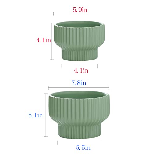 Puoyik 2 Piece Set of Flower Pots 8/6 inches, Ceramic Flower Pots with Drainage Holes, Indoor and Outdoor Plant Flower Planter (7.8/5.9 Green) - color: 7.8/5.9 Green