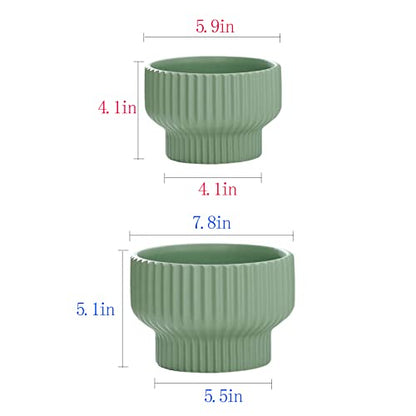 Puoyik 2 Piece Set of Flower Pots 8/6 inches, Ceramic Flower Pots with Drainage Holes, Indoor and Outdoor Plant Flower Planter (7.8/5.9 Green) - color: 7.8/5.9 Green
