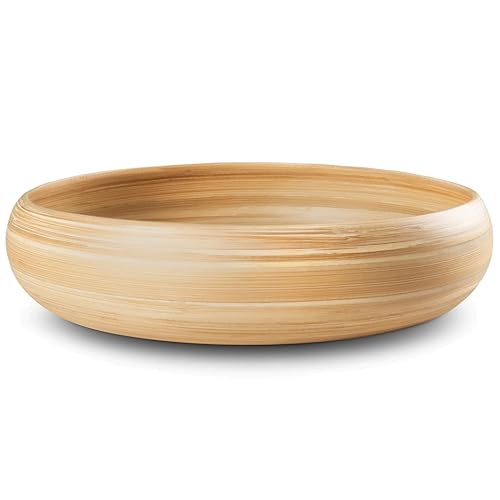 LEXA 12" Handmade Natural Bamboo Wooden Fruit Bowl for Kitchen Counter - 130 oz Lightweight Large Bamboo Wood Salad Bowl - color: Natural Wood