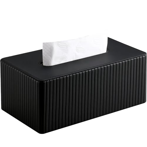 PU Leather Tissue Box Cover Rectangular Tissue Box Holder with Magnetic Bottom, Napkin & Facial Tissue Holder Dispenser for Home, Office for Standard 120-count/160-count (2-Ply) Black Stripe - color: Black Stripe