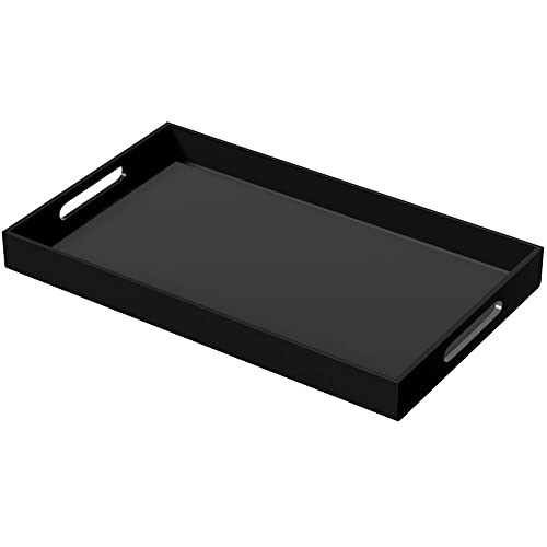 NIUBEE Acrylic Serving Tray 12x20 Inches -Spill Proof- Black Decorative Tray Organiser for Ottoman Coffee Table Countertop with Handles - color: Black, size: 20" x 12" x 2"