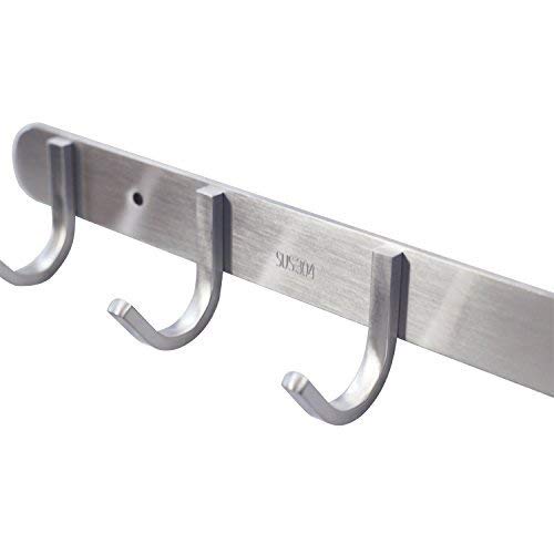 Coat Hook Rack with 8 Square Hooks - Premium Modern Wall Mounted - Ultra durable with solid steel construction, Brushed stainless steel finish, Super easy installation, Rust and water proof - style: 8 Square Hooks