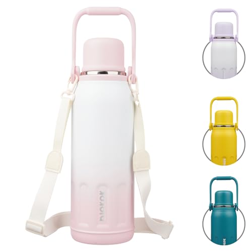 BJPKPK Stainless Steel Insulated Bottle with Handle & Strap, 50oz | Leak-proof vacuum insulation keeps drinks cold/hot for hours. BPA-free, dishwasher safe. Includes handle & strap. Pink Pearl. - color: Pink Pearl, size: 50 Ounces