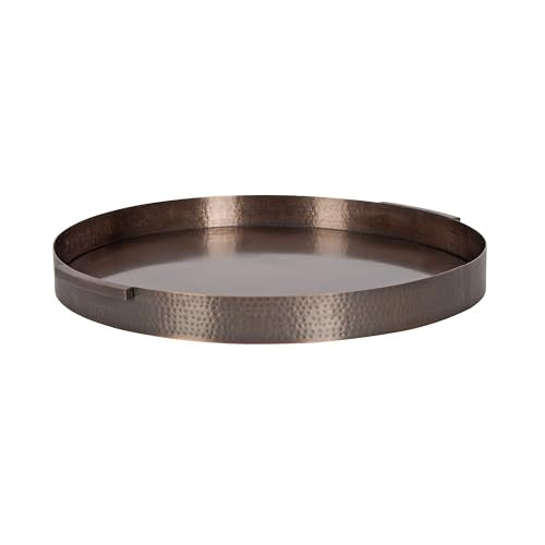 Kate and Laurel Samana Modern Round Metal Ottoman Tray, 20 x 19, Bronze, Transitional Circle Serving Tray with Hammered Surface for Use as Decorative Tray or Entryway Decor - color: Bronze