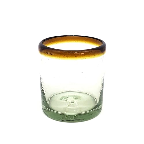 Amber Rim 8 oz DOF Rock Glasses (set of 6), Recycled Glass, Lead-free, Toxin-Free (DOF Rocks) - style: 8 oz DOF Rocks
