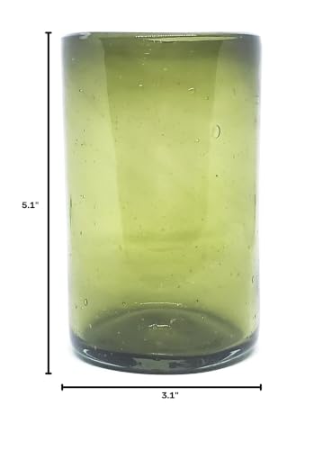 Solid Olive Green 14 oz Drinking Glasses (set of 6), Recycled Glass, Lead-free, Toxin-Free (14oz Drinking) - color: Olive Green, size: 14 oz