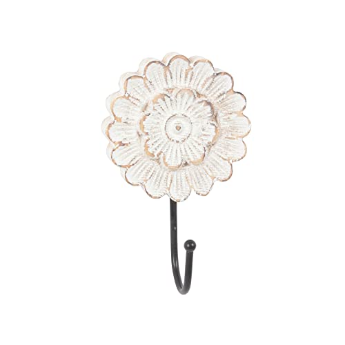 Distress Wood Flower Coat Hooks for Wall Hanging, Single Small Vintage Decorative Hanger for Keys, Bags, Towels (Long Hanger) - style: Long Hanger