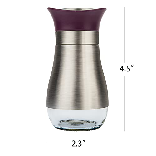 Salt Pepper Seasoning Glass Shaker with Stainless Steel Cover 2 pcs Pack Set (Purple) - color: Purple