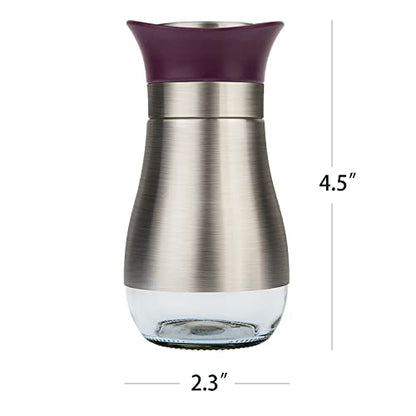Salt Pepper Seasoning Glass Shaker with Stainless Steel Cover 2 pcs Pack Set (Purple) - color: Purple
