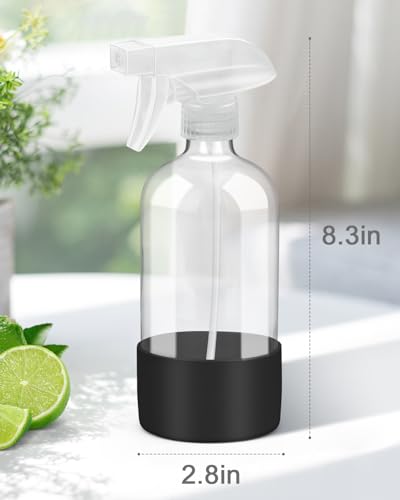 Rionisor Glass Spray Bottles with Silicone Sleeve Protection, Empty 16OZ Reusable Spray Bottles, Refillable Containers with Spray Nozzles for Cleaning Solutions, Plants and Essential Oils 1 Pack Black - color: Black, style: 1 Pack