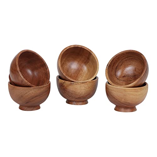Set of 6 Acacia wood small bowls, 4 fl oz 3.2 * 2 inches | Hand carved small dipping bowls for sauce, salsa. Little bowls for ingredient prep, spices | Charcuterie boards accessories