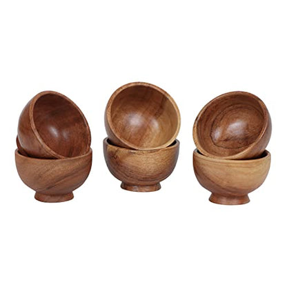 Set of 6 Acacia wood small bowls, 4 fl oz 3.2 * 2 inches | Hand carved small dipping bowls for sauce, salsa. Little bowls for ingredient prep, spices | Charcuterie boards accessories