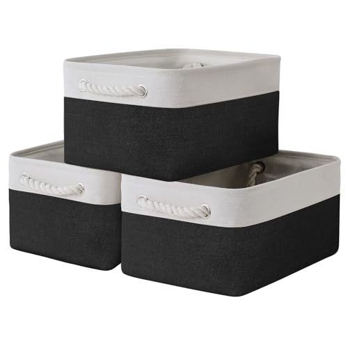 Storage Basket for Organizing - 3 Pack 13.8x9.8x6.7 inch Medium Collapsible Storage Bin for Shelves with Handles Organizer Closet Cubes Cloth Gift Toy (White & Black) - color: White & Black, size: 3PCS/Medium -13.8Lx9.8Wx6.7H