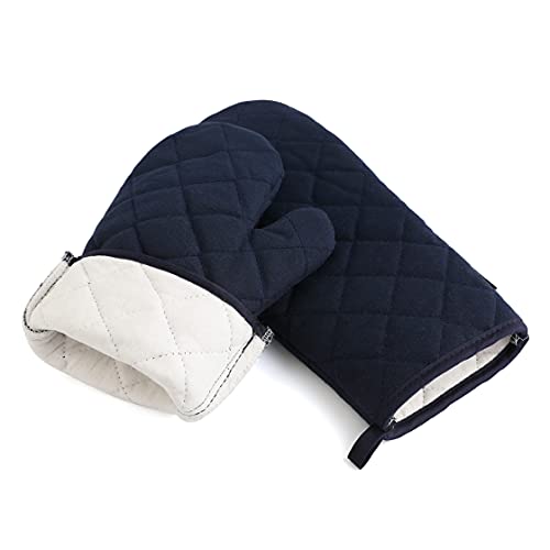 Oven Mitts and Pot Holders 4 pcs Set,High Heat Resistant 500 Degree Extra Thicken Long Kitchen Cotton Oven Glove for Cooking (12 Inch,Deep Blue) - color: Cotton-deep Blue