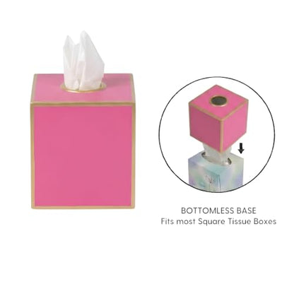 Jaye's Studio Pink Tissue Box Cover, Cute Square Metal Cube for Bathroom | Matte Hand-Painted Finish, Fits Standard Facial Holders, Gold Trim Detail, Open Bottom, Vanity Dorm Desk Use - color: Pink