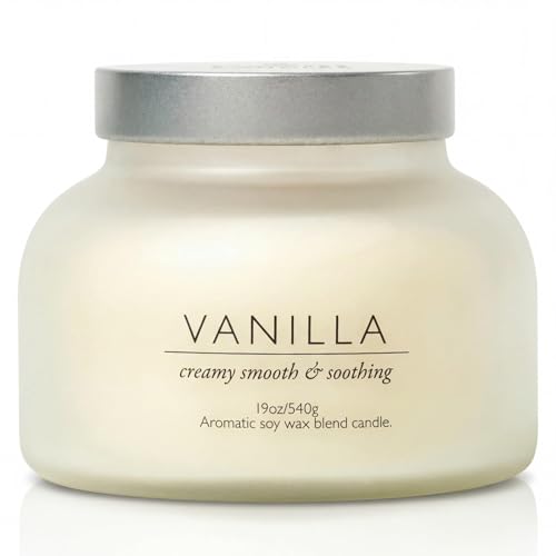 Vanilla Volcano Candle 19oz: 80-Hour Burn, Creamy Smooth Vanilla Scent, Hybrid Soy Wax, Crackling Wood Wick, Cream Matte Glass Jar, Gold Foil Gift Box by Spotless Candles - color: Vanilla 19, size: 19oz