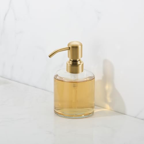 Clear Glass Soap Dispenser, 11 Oz Boston Round Bottle Dispenser with Stainless Steel Pump, Refillable Kitchen & Bathroom Countertop Dish Soap Dispenser, Brushed Gold - color: Brushed Gold