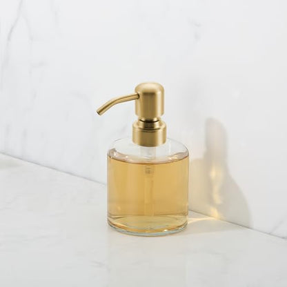 Clear Glass Soap Dispenser, 11 Oz Boston Round Bottle Dispenser with Stainless Steel Pump, Refillable Kitchen & Bathroom Countertop Dish Soap Dispenser, Brushed Gold - color: Brushed Gold