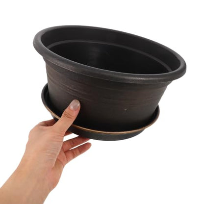 TEHAUX Resin Planter Pot with Saucer and Drainage Holes, 10 Inch Modern Indoor Flower Pot for Living Room Houseplants, Portable and Sturdy Pp Resin Garden Planter for Balcony