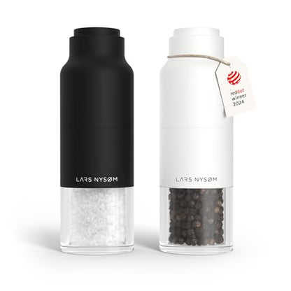 LARS NYSØM Salt and Pepper Grinder Set, Stainless Steel Manual Salt and Pepper Mills, Adjustable Ceramic Grinder, Design Spice Shakers (Black/White) - color: Carbon Black/Pure White