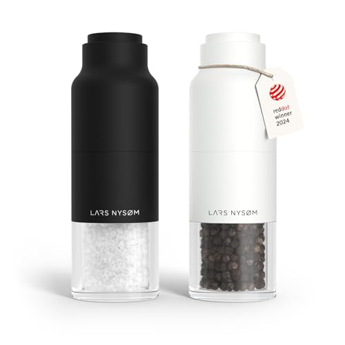 LARS NYSØM Salt and Pepper Grinder Set, Stainless Steel Manual Salt and Pepper Mills, Adjustable Ceramic Grinder, Design Spice Shakers (Black/White) - color: Carbon Black/Pure White