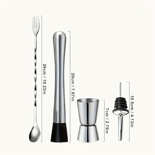 XDNOOK 5pcs Cocktail Shaker Set Bartender Kit,Professional Bar Set, Jigger,Mixer Spoon, Muddler, Liquor Pourers Ideal Bar Accessories for Home, Gift for Christmas, Birthday, Beginners