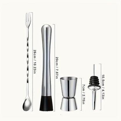XDNOOK 5pcs Cocktail Shaker Set Bartender Kit,Professional Bar Set, Jigger,Mixer Spoon, Muddler, Liquor Pourers Ideal Bar Accessories for Home, Gift for Christmas, Birthday, Beginners