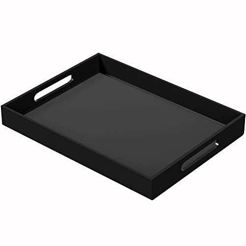 NIUBEE Black Serving Tray 12x16 Inches - Spill-Proof Acrylic Organizer with Handles for Coffee Table, Ottoman & Countertop | Decorative Tray for Breakfast in Bed, Drink Serving & Home Organization - color: Black, size: 16" x 12" x 2"
