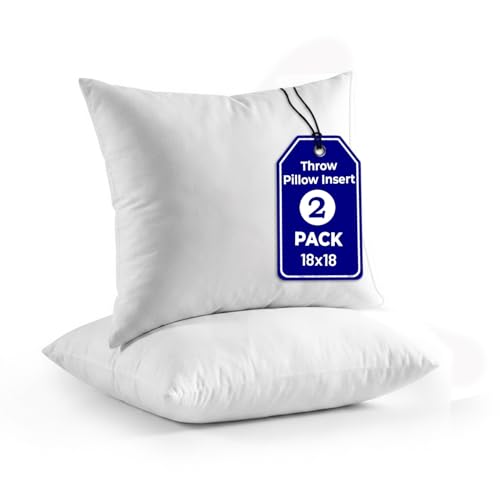 QUBA LINEN 18 x 18 Throw Pillow Insert - Pack of 2 White, Down Alternative Pillow Inserts for Decorative Pillow Covers, Throw Pillows for Bed, Couch Pillows for Living Room (Pack of 2) - size: 18x18 Inch (Pack of 2)