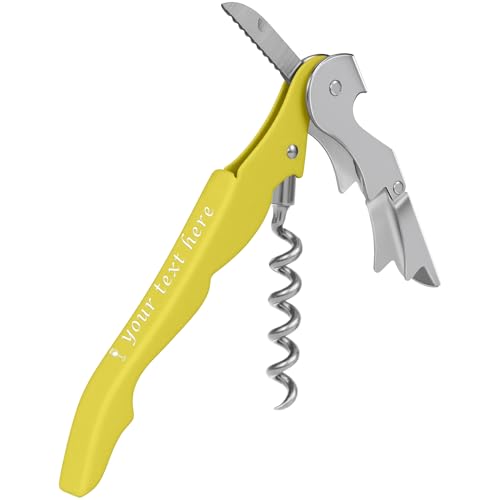 Custom Wine Bottle Opener, Stainless Steel Wine Key Corkscrew w/Foil Cutter | 5-100Pcs Double Hinged,Personalized Engraved Logo&Text,Gift for Servers,Sommeliers,Bartenders,Compact Travel Professiona - color: Yellow
