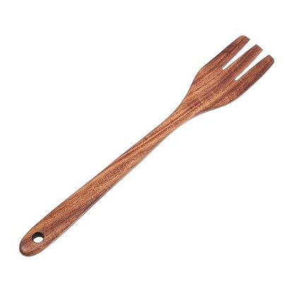BESTonZON Wooden Serving Fork Long Handle Kitchen Utensil for Salad Mixing Cooking and Serving Ergonomic Wood Fork for Home Kitchens Restaurants Hot Pot Use 8.85In