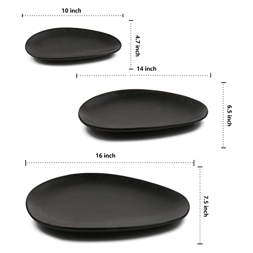 vicrays Large Oval Serving Platters, 16"/14"/10" Porcelain Serving Platters for Party, BBQ,Stackable Serving Trays Serving Plates for Appetizers, Sushi, Restaurant, Set of 3 (Black)` - color: Black