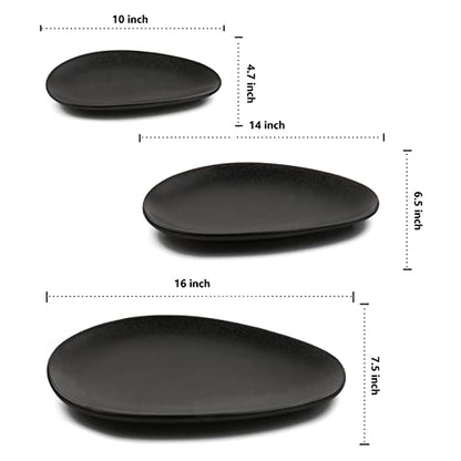 vicrays Large Oval Serving Platters, 16"/14"/10" Porcelain Serving Platters for Party, BBQ,Stackable Serving Trays Serving Plates for Appetizers, Sushi, Restaurant, Set of 3 (Black)` - color: Black
