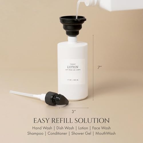 FINESSY White Bathroom and Kitchen Soap Dispenser Set with Tray and Brush | BPA Free Plastic Hand Soap Dispenser Set Of 2 Bottles, 500ml Each With Brush & Ceremic Holder on A Marble-Look Resin Tray - color: Minimalist White