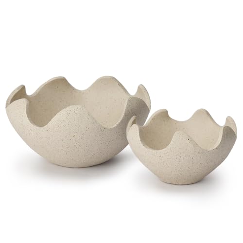Wavy Decorative Bowl Home Decor, Set of 2 Fruit/Key Bowl Decor 10 In | Modern Decorative Fruit Bowl, Catchall/Purse/Key Bowl, Kitchen Counter, Dining/Coffee/Entryway Table, Spotted White - color: Spotted White