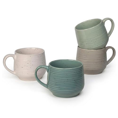 Sango Siterra Artist's Blend 17 oz. Stoneware Mug Set- Service for 4, Rustic Design, Green/White/Beige, Scratch-Resistant, Microwave & Dishwasher Safe, for Everyday Dining & Entertainment - color: Aqua Blend, size: Mug Set